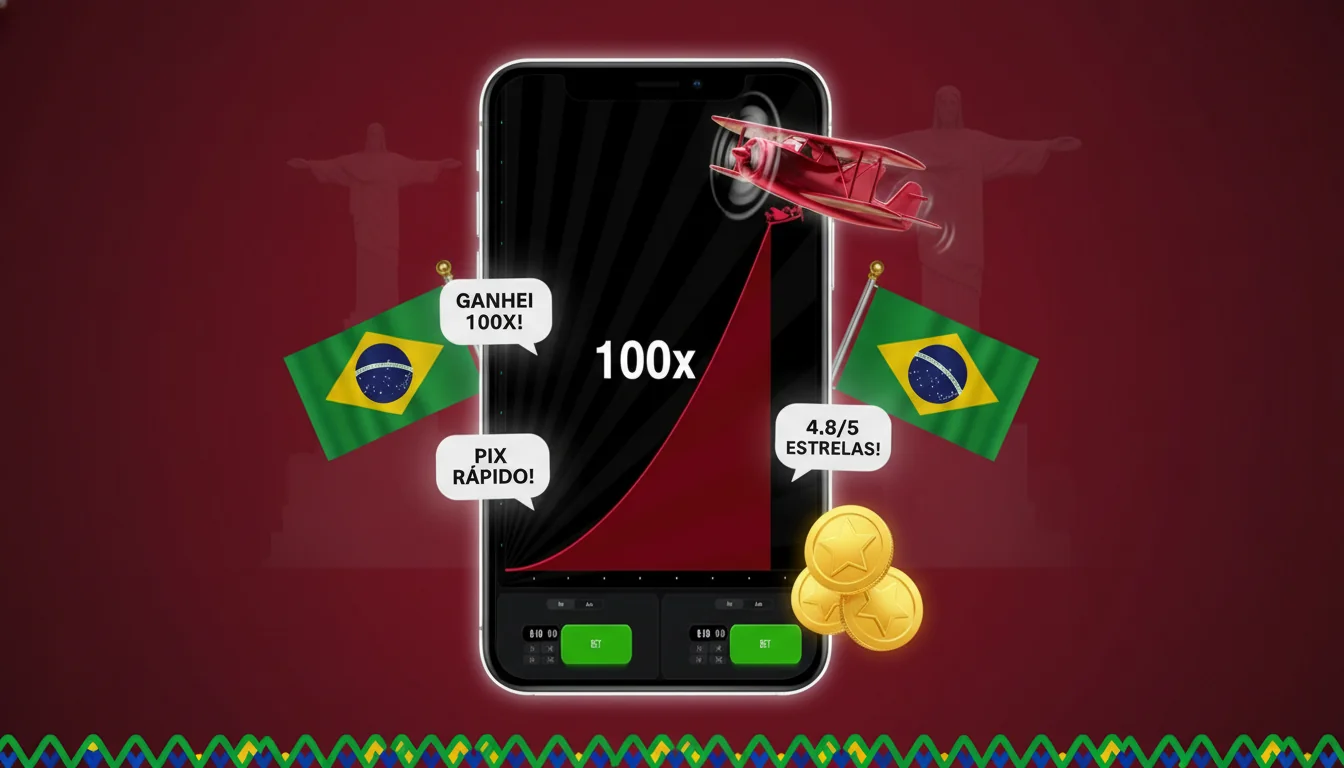 Aviator game interface in the centre surrounded by floating player quote speech-bubbles - cashed out at 100x, fast UPI payout, 4.8/5 stars -