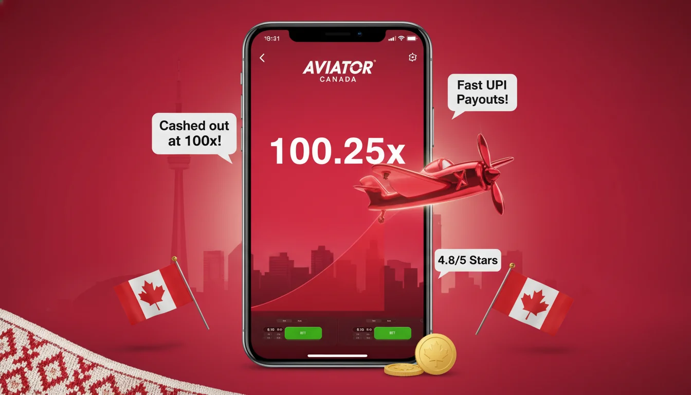 Aviator game interface in the centre surrounded by floating player quote speech-bubbles - cashed out at 100x, fast UPI payout, 4.8/5 stars -