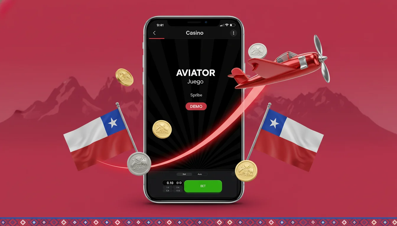 App móvil de casino chileno con Aviator abierto y panel de apuesta en CLP