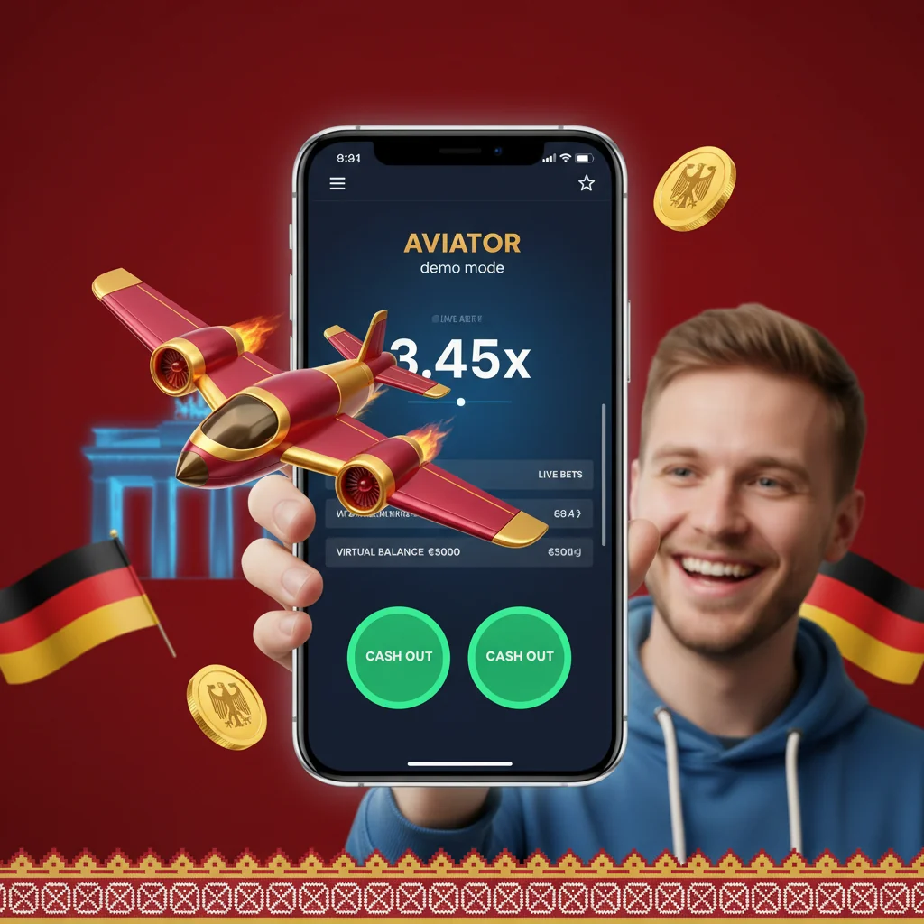 Aviator Demo-Oberfläche mit virtuellem Guthaben, Wettpanel und live steigendem Multiplikator
