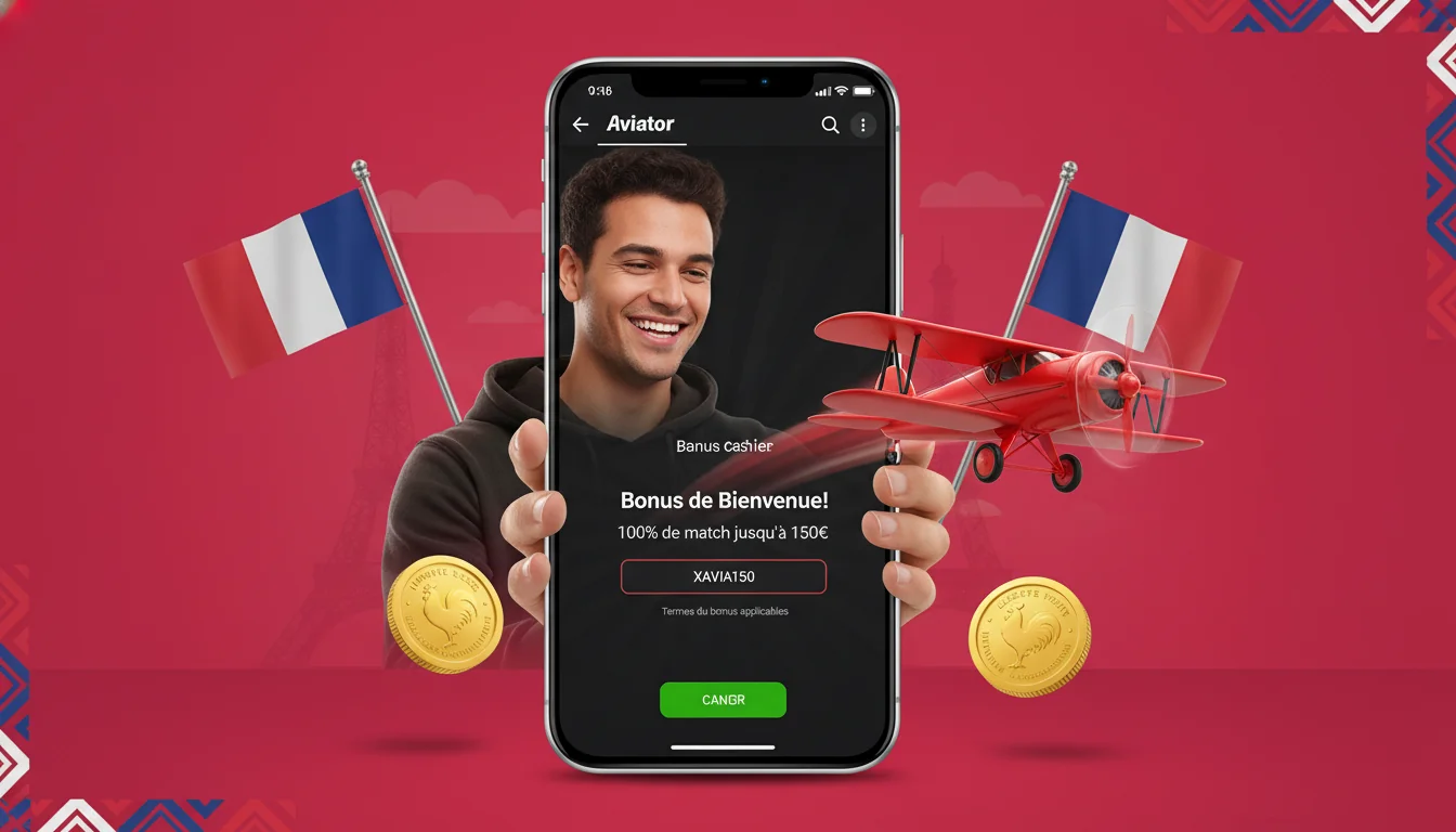 Page de dépôt d'un casino avec champ de code promo et bonus de bienvenue Aviator affiché
