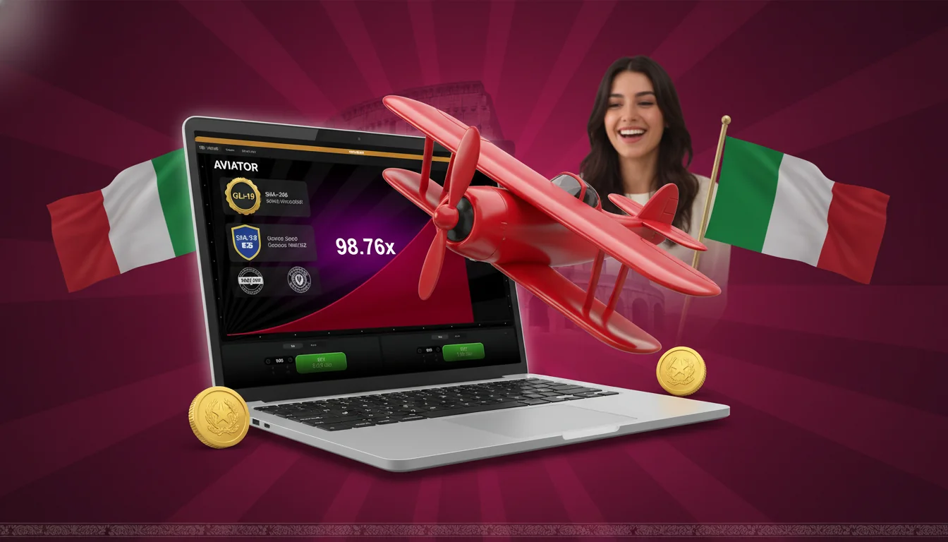 Schermata di certificazione provably-fair di Aviator con badge di audit GLI-19, hash SHA-256 del server seed e timbri di licenza per Curaçao 1668/JAZ