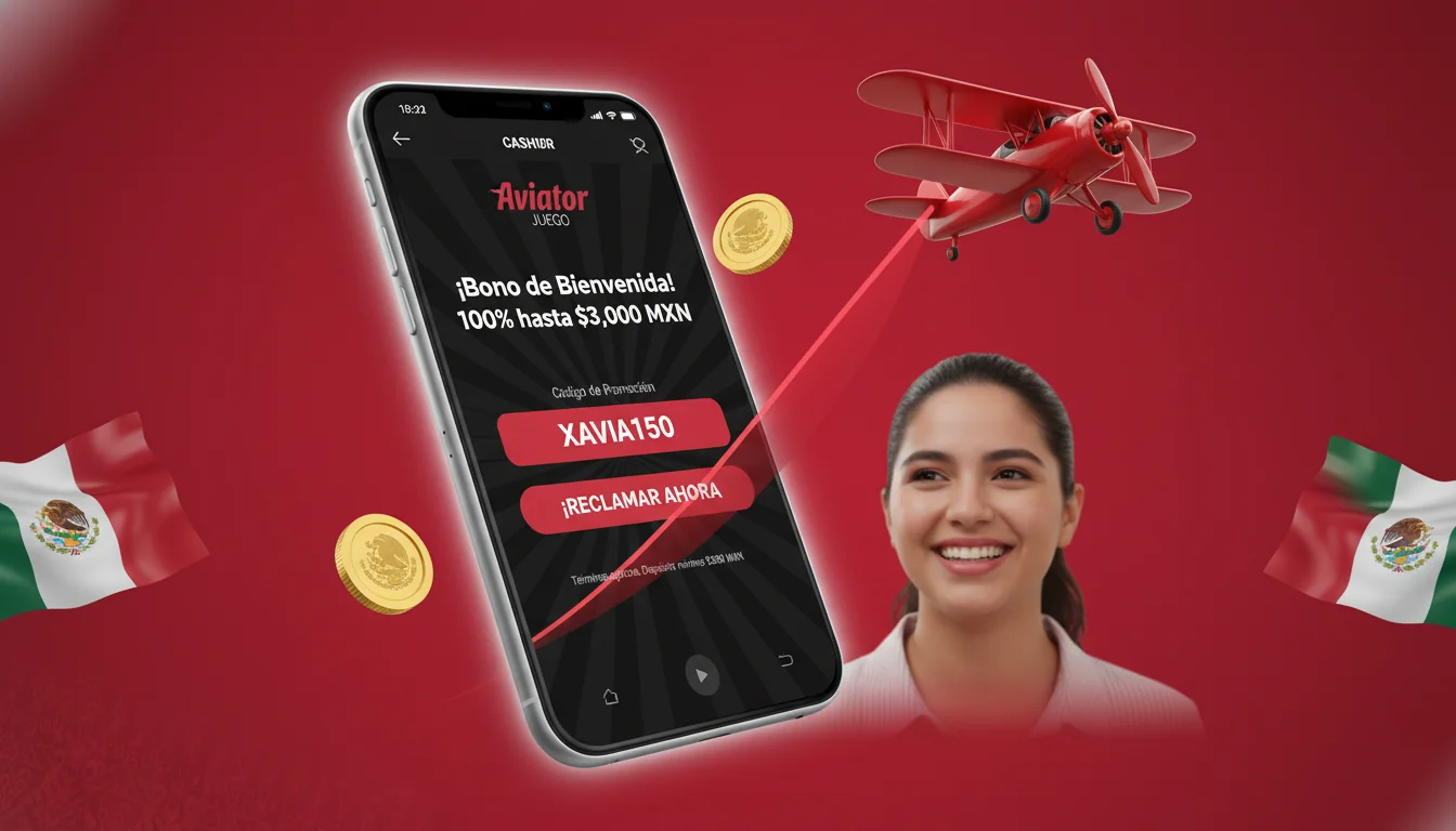 Pantalla de reclamo de bono de bienvenida de casino en un cajero móvil - bono del 100% sobre el depósito hasta un límite claro, campo de código promocional con XAVIA150 ingresado, bono 