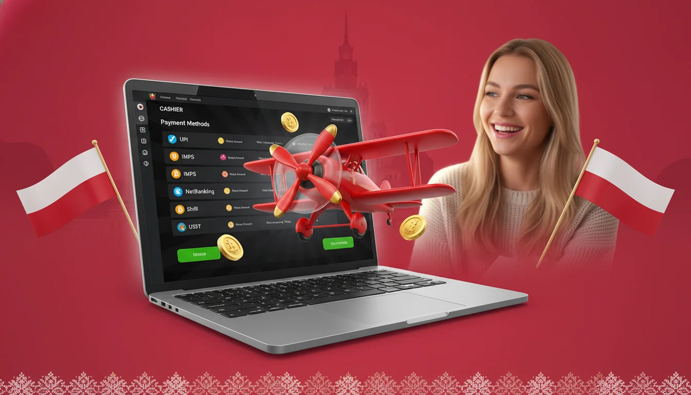 Panel kasjera Aviator z listą metod płatności: karty, e-portfele i kryptowaluty z limitami